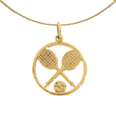 Sterling Silver Tennis Racket And Ball Pendant (Rhodium or Yellow Gold-plated)