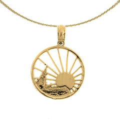Sterling Silver Sun, Scenery Pendant (Rhodium or Yellow Gold-plated)