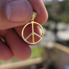 Sterling Silver Peace Sign Pendant (Rhodium or Yellow Gold-plated)