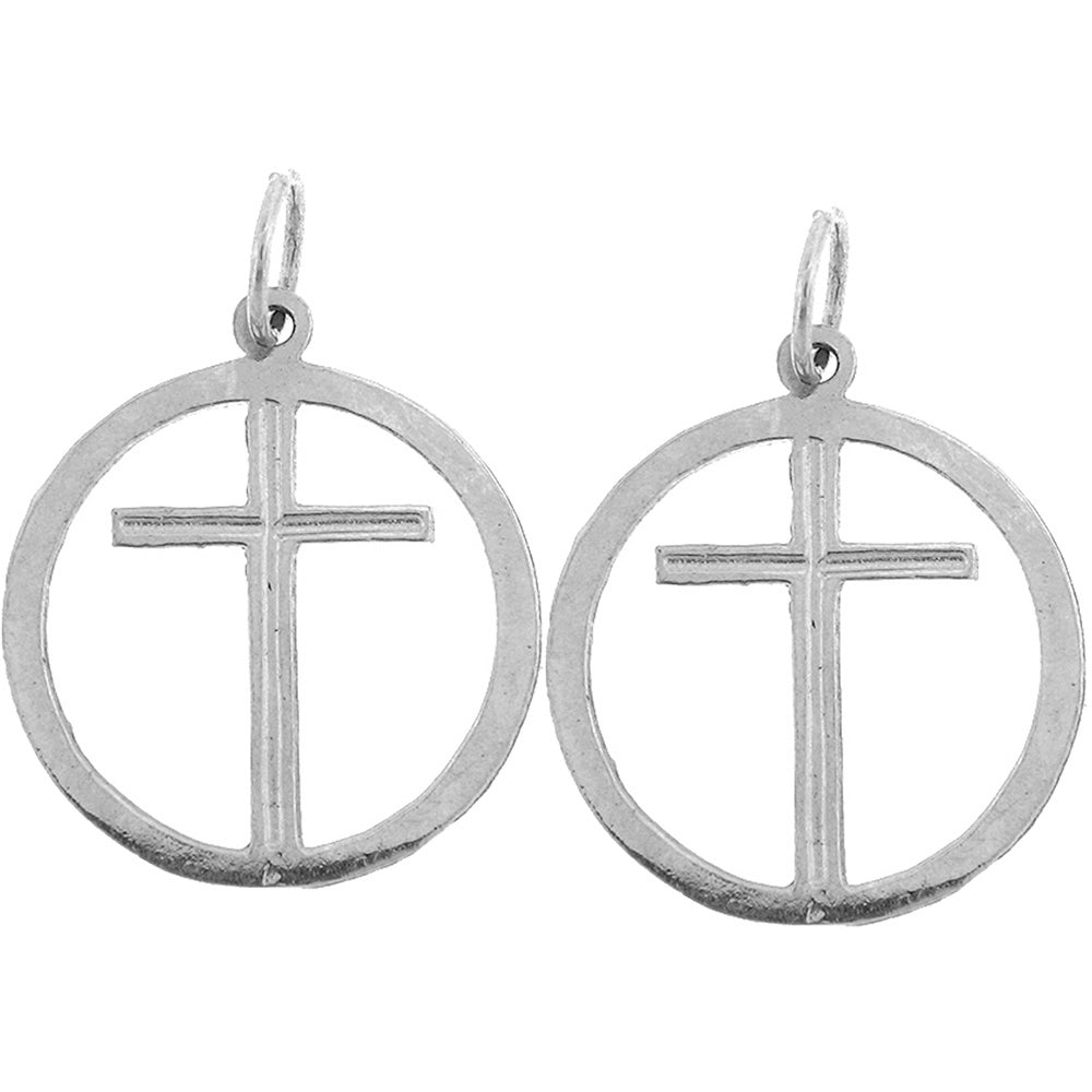 Sterling Silver 21mm Cross in Circle Earrings