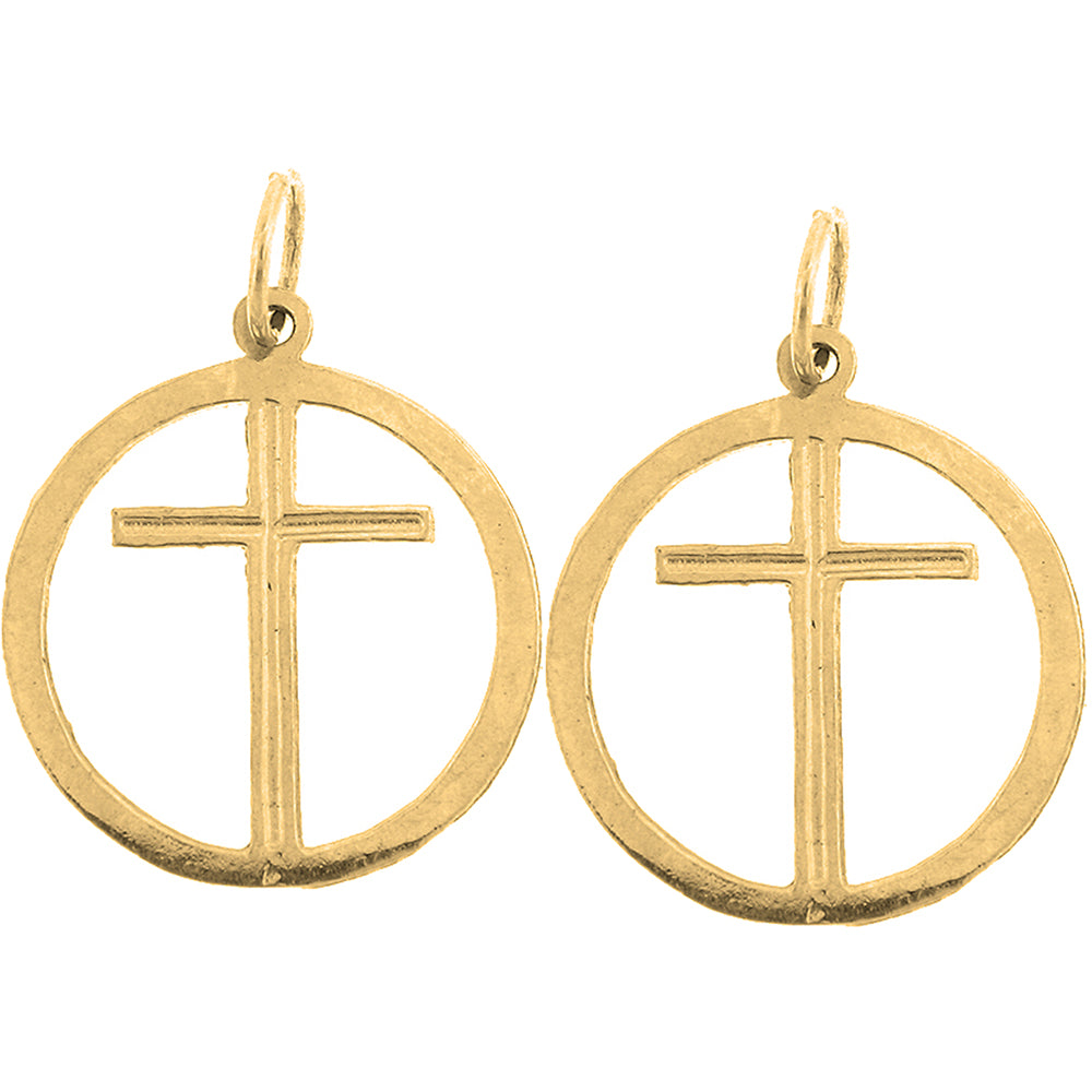 Yellow Gold-plated Silver 21mm Cross in Circle Earrings