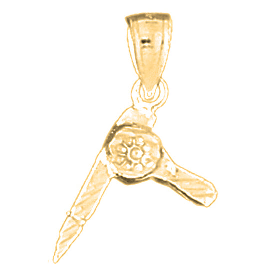 Yellow Gold-plated Silver 3D Blow Dryer Pendant