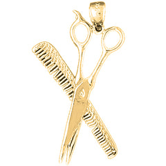 Yellow Gold-plated Silver Scissors And Comb Pendant