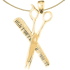 Sterling Silver Scissors And Comb Pendant (Rhodium or Yellow Gold-plated)