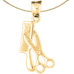 Sterling Silver 3D Scissors And Comb Pendant (Rhodium or Yellow Gold-plated)