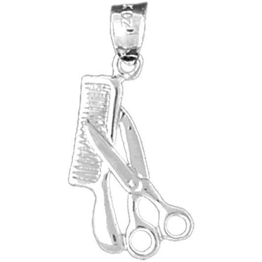 Sterling Silver 3D Scissors And Comb Pendant