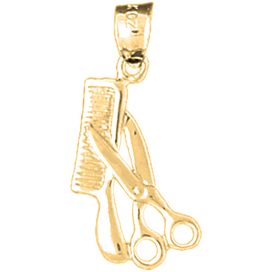 Yellow Gold-plated Silver 3D Scissors And Comb Pendant