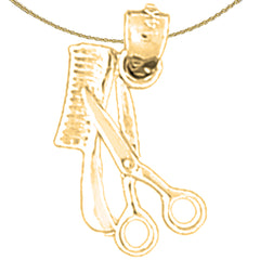 Colgante de tijeras y peine en 3D de plata de ley (bañado en rodio o oro amarillo)