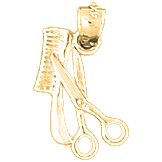 Yellow Gold-plated Silver 3D Scissors And Comb Pendant