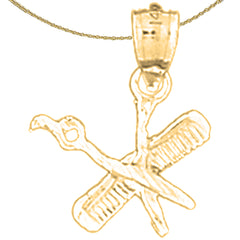Sterling Silver Scissors And Comb Pendant (Rhodium or Yellow Gold-plated)