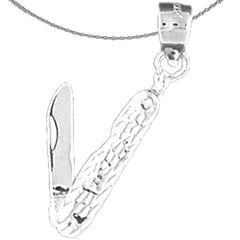 Sterling Silver 3D Moveable Pocket Knife Pendant (Rhodium or Yellow Gold-plated)