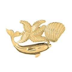 Yellow Gold-plated Silver Dolphin With Starfish And Shell Pendant