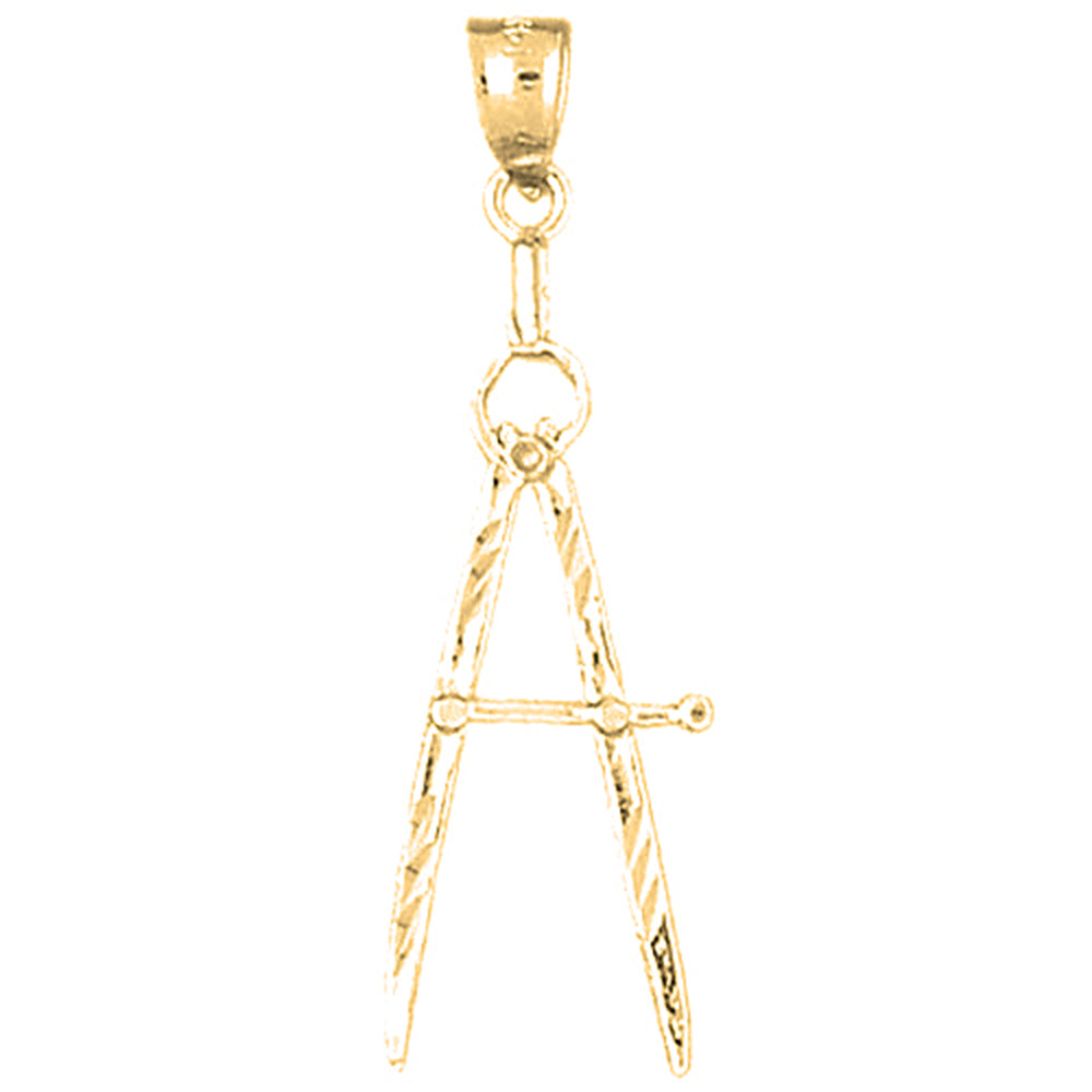 Yellow Gold-plated Silver Drawing Compass Pendant