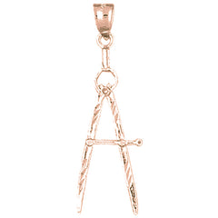 14K or 18K Gold Drawing Compass Pendant