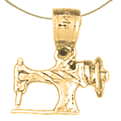 Sterling Silver 3D Sewing Machine Pendant (Rhodium or Yellow Gold-plated)