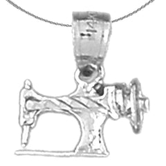 Sterling Silver 3D Sewing Machine Pendant (Rhodium or Yellow Gold-plated)