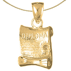 Sterling Silver 3D Diploma Pendant (Rhodium or Yellow Gold-plated)