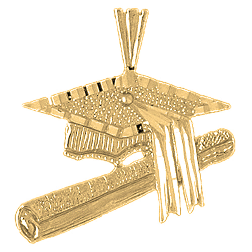 Yellow Gold-plated Silver Granduation Cap/Hat And Diploma Pendant