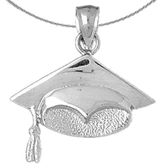 Sterling Silver Granduation Cap, Hat Pendant (Rhodium or Yellow Gold-plated)