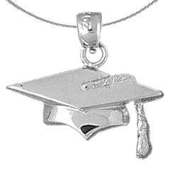 Sterling Silver Granduation Cap, Hat Pendant (Rhodium or Yellow Gold-plated)
