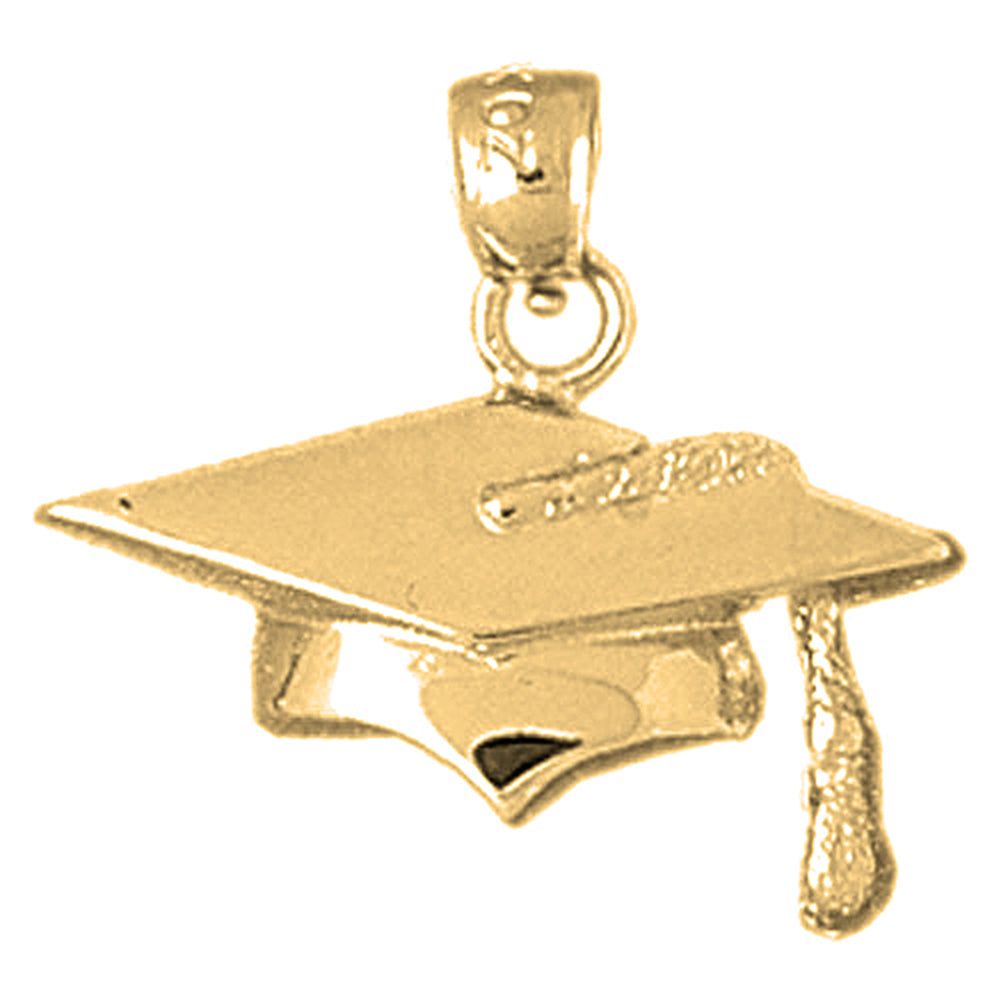 Yellow Gold-plated Silver Granduation Cap, Hat Pendant