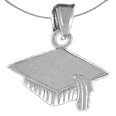 Sterling Silver Graduation Cap, Hat Pendant (Rhodium or Yellow Gold-plated)
