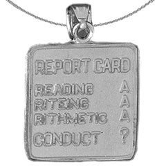 Sterling Silver Report Card Pendant (Rhodium or Yellow Gold-plated)