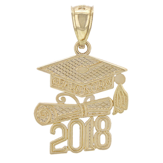 Yellow Gold-plated Silver Graduation Cap, Diploma (With Current Year) Pendant