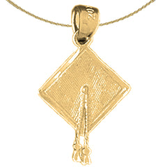 Sterling Silver Grauation Cap. Hat Pendant (Rhodium or Yellow Gold-plated)