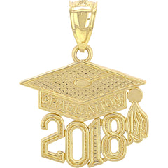 Sterling Silver Graduation Cap, Diploma (With Current Year) Pendant (Rhodium or Yellow Gold-plated)