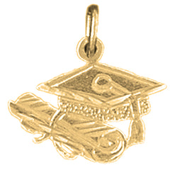 Yellow Gold-plated Silver Grauation Ca, Hat, And Diploma Pendant