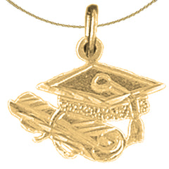 Sterling Silver Grauation Ca, Hat, And Diploma Pendant (Rhodium or Yellow Gold-plated)