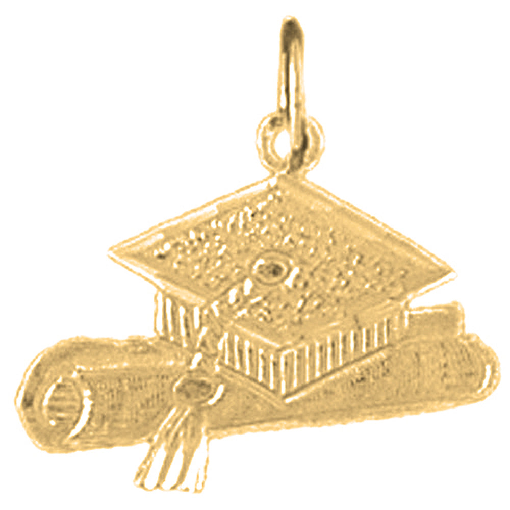 Yellow Gold-plated Silver Grauation Ca, Hat, And Diploma Pendant