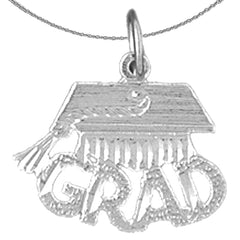 Sterling Silver "Grad" With Gruduation Cap, Hat Pendant (Rhodium or Yellow Gold-plated)