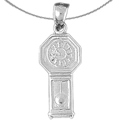 Sterling Silver Grandfather Clock Pendant (Rhodium or Yellow Gold-plated)