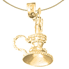 10K, 14K or 18K Gold 3D Candle With Candle Stand Pendant