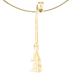 Sterling Silver 3D Broom Pendant (Rhodium or Yellow Gold-plated)