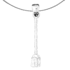 Sterling Silver 3D Broom Pendant (Rhodium or Yellow Gold-plated)