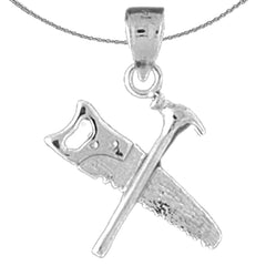 Sterling Silver Saw And Hammer Pendant (Rhodium or Yellow Gold-plated)