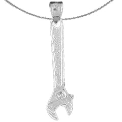 Sterling Silver Adjustable Wrench Pendant (Rhodium or Yellow Gold-plated)