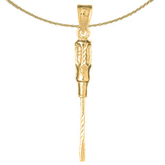 Sterling Silver 3D Screw Driver Pendant (Rhodium or Yellow Gold-plated)