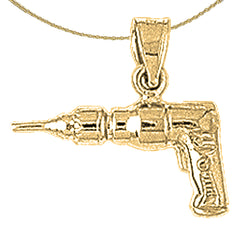 Sterling Silver Power Drill Pendant (Rhodium or Yellow Gold-plated)