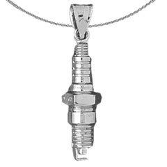 Sterling Silver Spark Plug Pendant (Rhodium or Yellow Gold-plated)