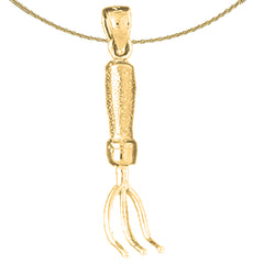 Sterling Silver 3D Rake Pendant (Rhodium or Yellow Gold-plated)