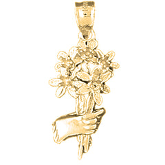 10K, 14K or 18K Gold Hand Holding Bouquet of Flowers Pendant