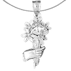 10K, 14K or 18K Gold Hand Holding Bouquet of Flowers Pendant