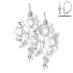 Sterling Silver 25mm Bouquet Flower Earrings (White or Yellow Gold Plated)