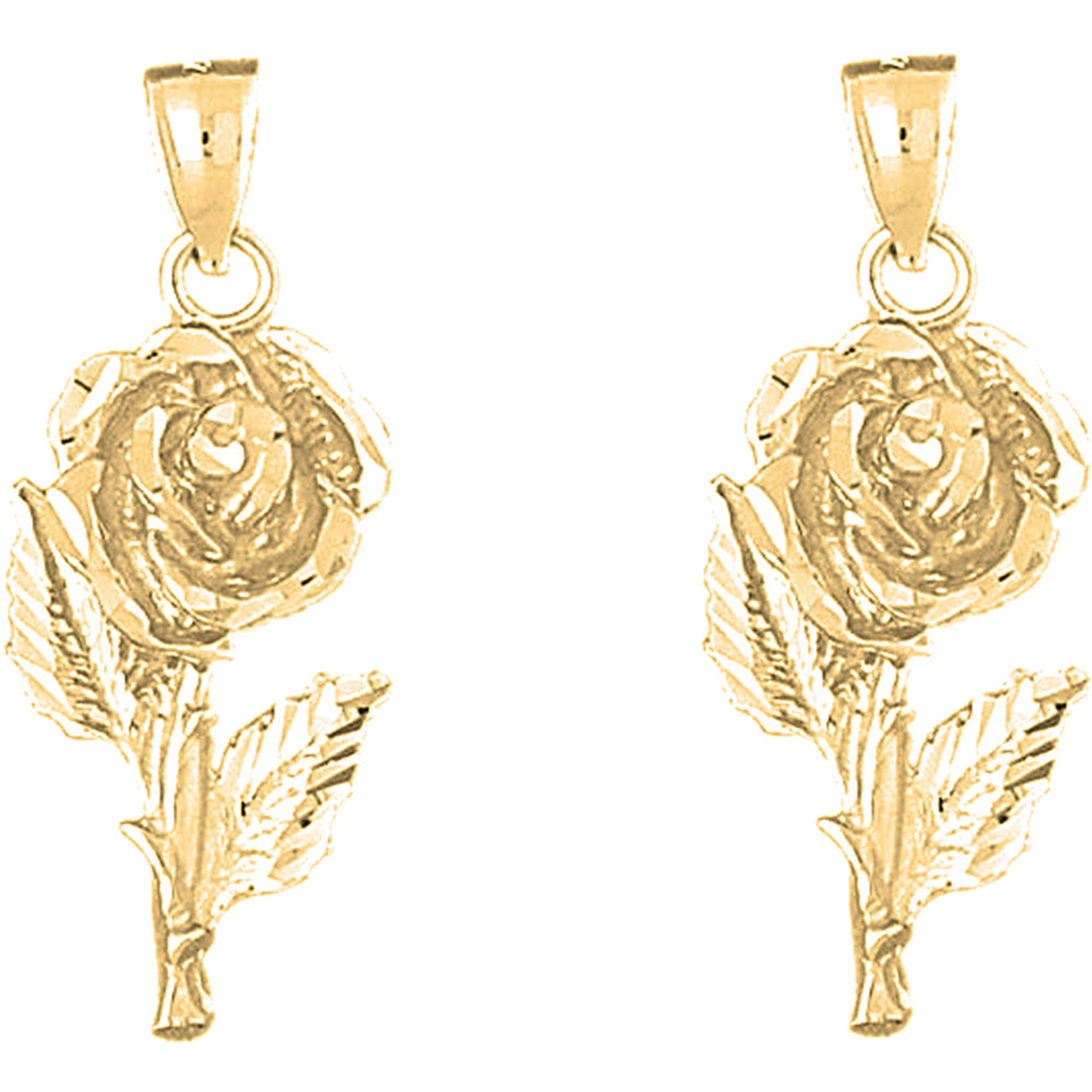 14K or 18K Gold 41mm Rose Flower Earrings