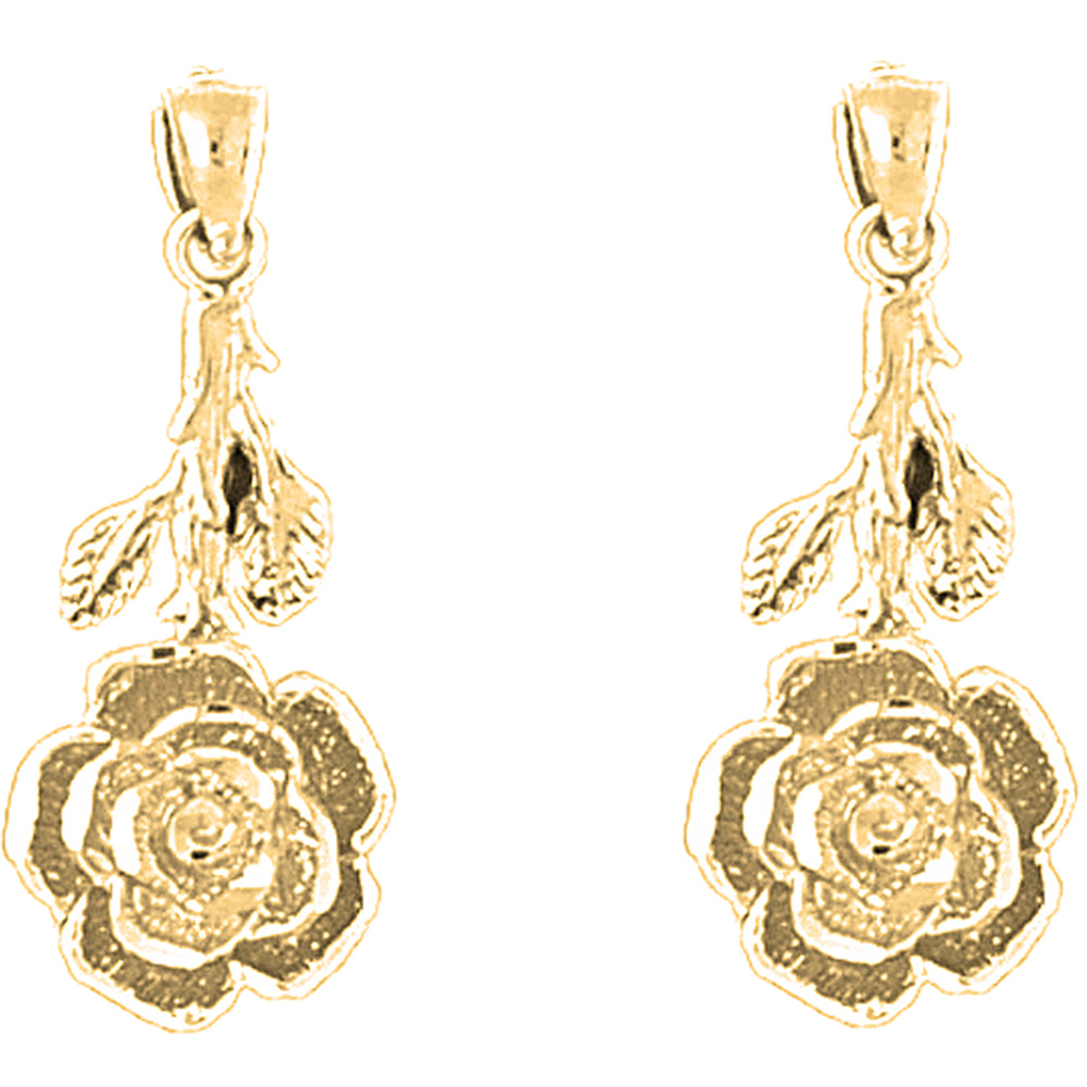 14K or 18K Gold 27mm Rose Flower Earrings