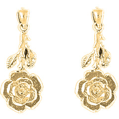 14K or 18K Gold 27mm Rose Flower Earrings